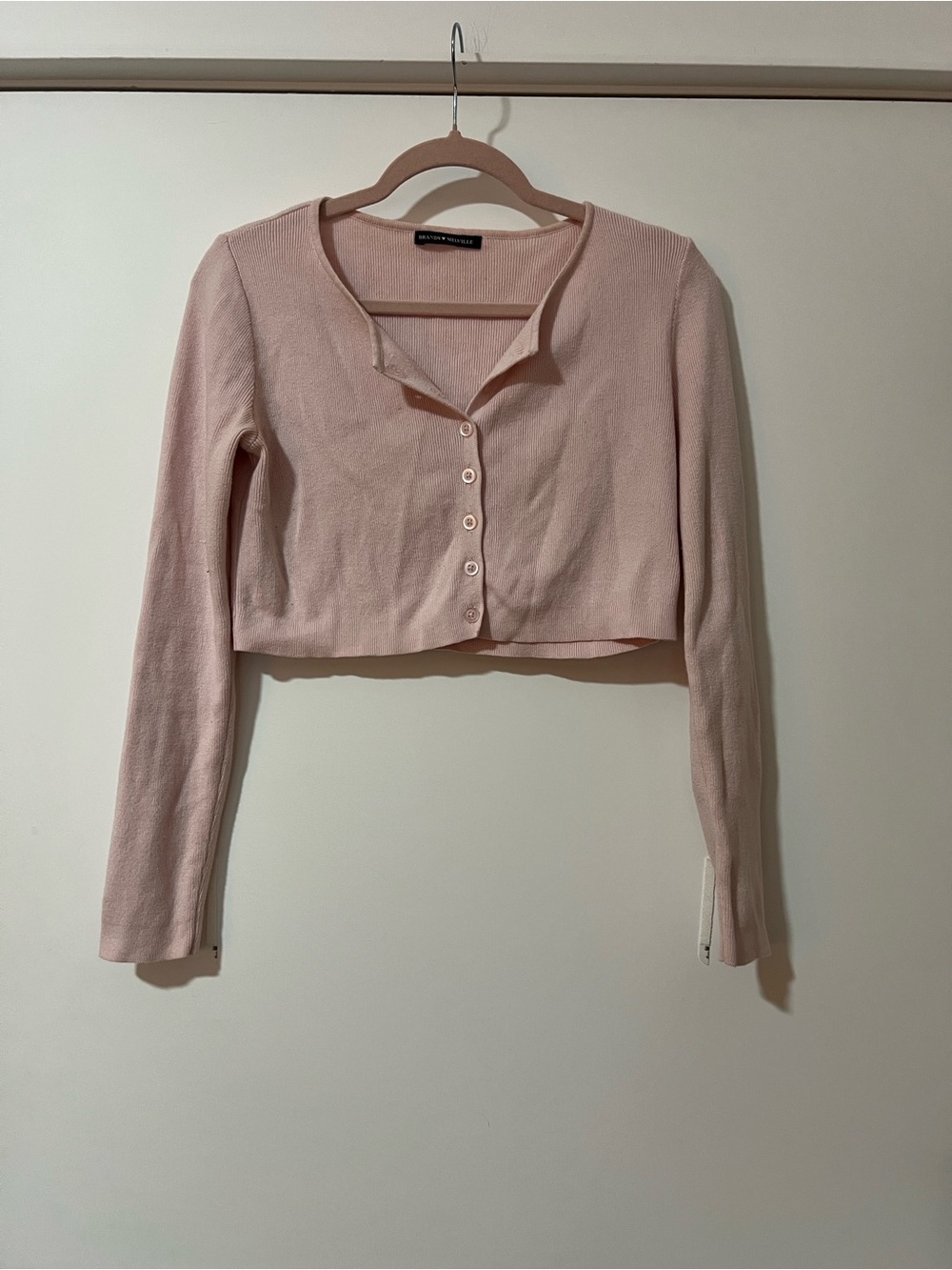 Brandy Melville Light Pink Cropped Button Front Cardigan One Size